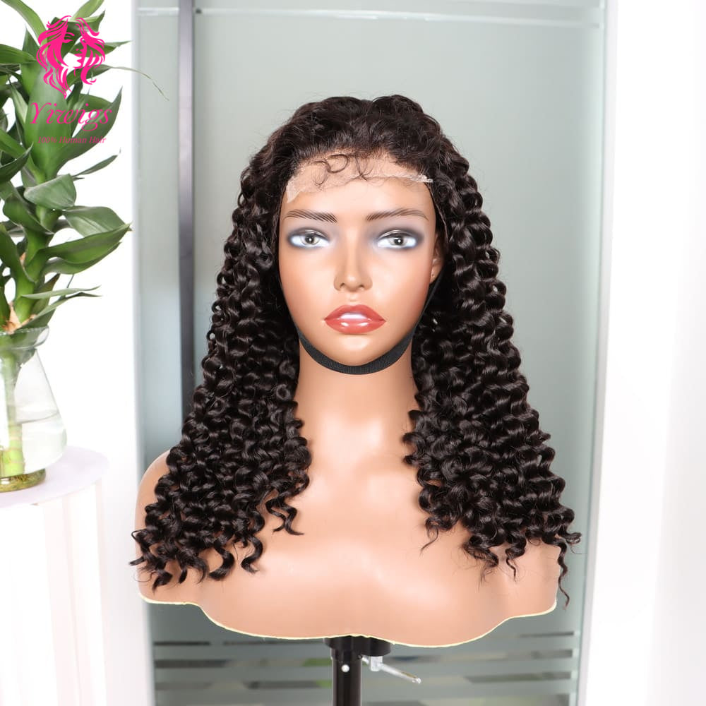 200% Mega Density | Natural Black Deep Curly 4*4 Closure Lace Long Wig 100% Human Hair Double Drawn Wigs