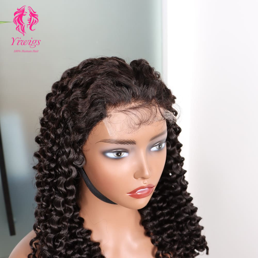 200% Mega Density | Natural Black Deep Curly 4*4 Closure Lace Long Wig 100% Human Hair Double Drawn Wigs