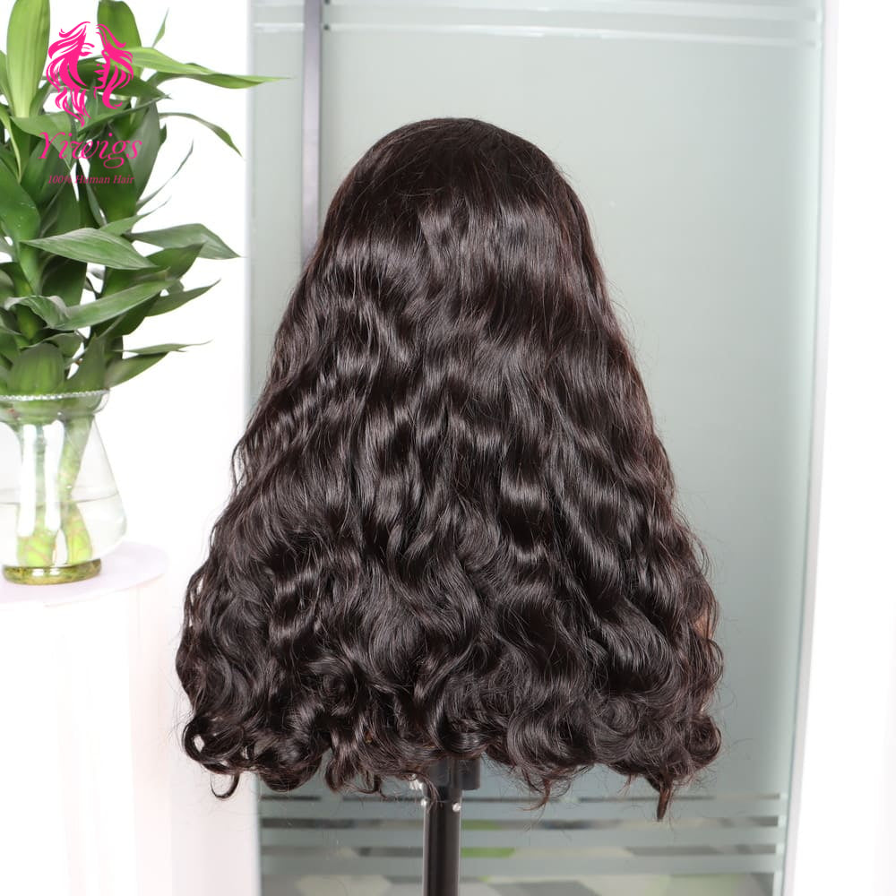 200% Mega Density | Natural Black Water Wave 4*4 Closure Lace Long Wig 100% Human Hair Double Drawn Wigs
