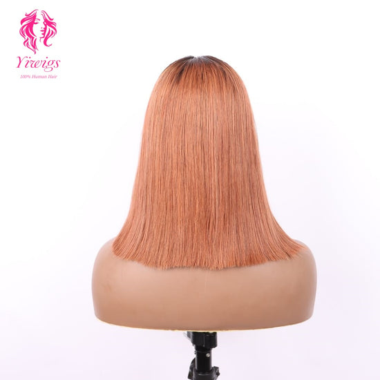 4*4 Bob Wig Lace Closures Wigs Virgin Human Hair Straight #1B/30 Color