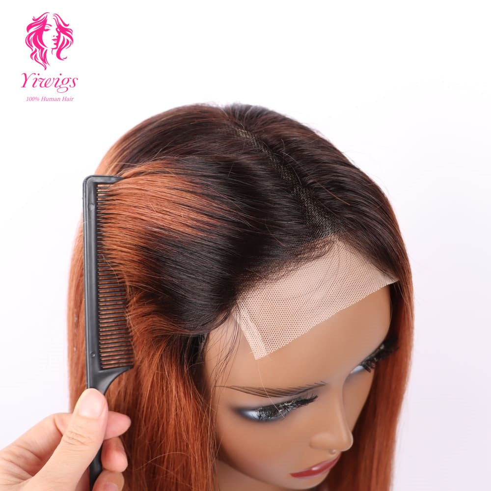 4*4 Bob Wig Lace Closures Wigs Virgin Human Hair Straight #1B/30 Color