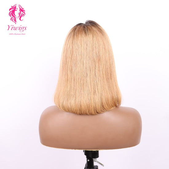 4*4 Bob Wig Lace Closures Wigs Virgin Human Hair Straight #1B/27 Color