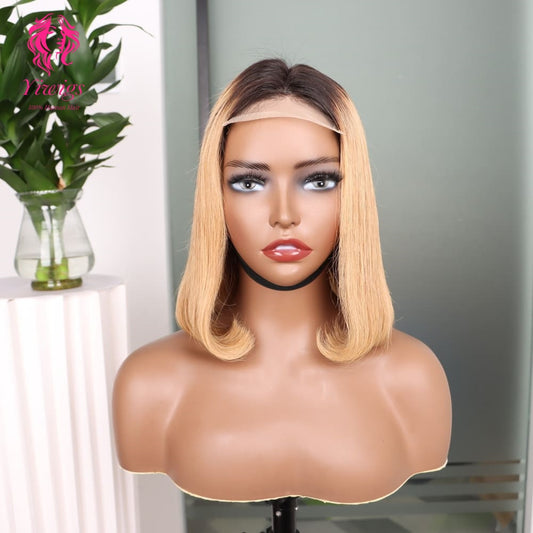 4*4 Bob Wig Lace Closures Wigs Virgin Human Hair Straight #1B/27 Color