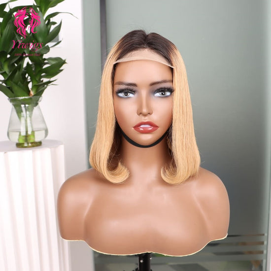 4*4 Bob Wig Lace Closures Wigs Virgin Human Hair Straight #1B/27 Color