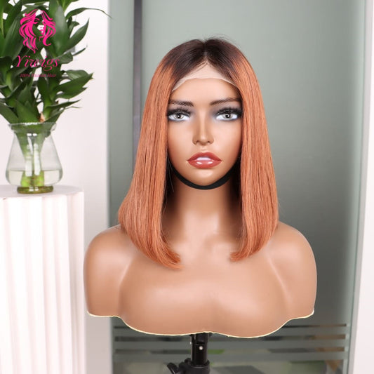 4*4 Bob Wig Lace Closures Wigs Virgin Human Hair Straight #1B/30 Color