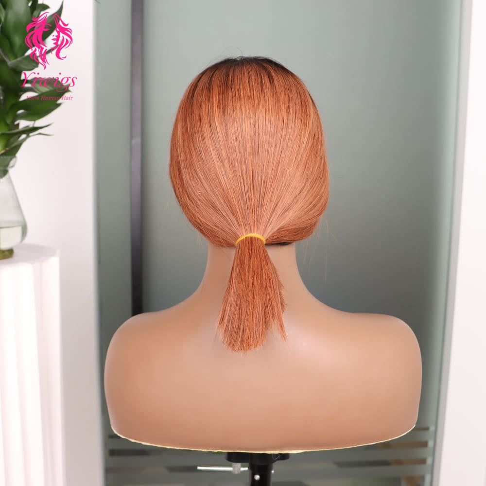 4*4 Bob Wig Lace Closures Wigs Virgin Human Hair Straight #1B/30 Color