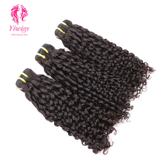 Yiwigs Pixie Curly Hair Bundles 12A Grade 100% Virgin Cuticle Aligned Human Hair Weaving Natural Color
