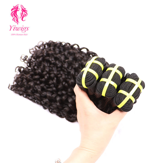 Yiwigs Pixie Curly Hair Bundles 12A Grade 100% Virgin Cuticle Aligned Human Hair Weaving Natural Color