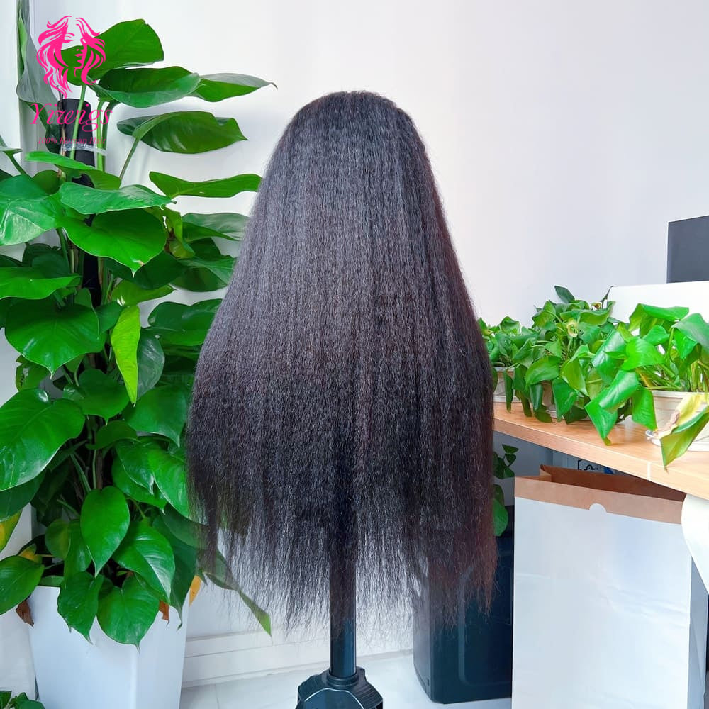 Kinky Straight 5*5 Closure Lace Long Wig HD Lace 100% Human Hair 200% Density Natural Black