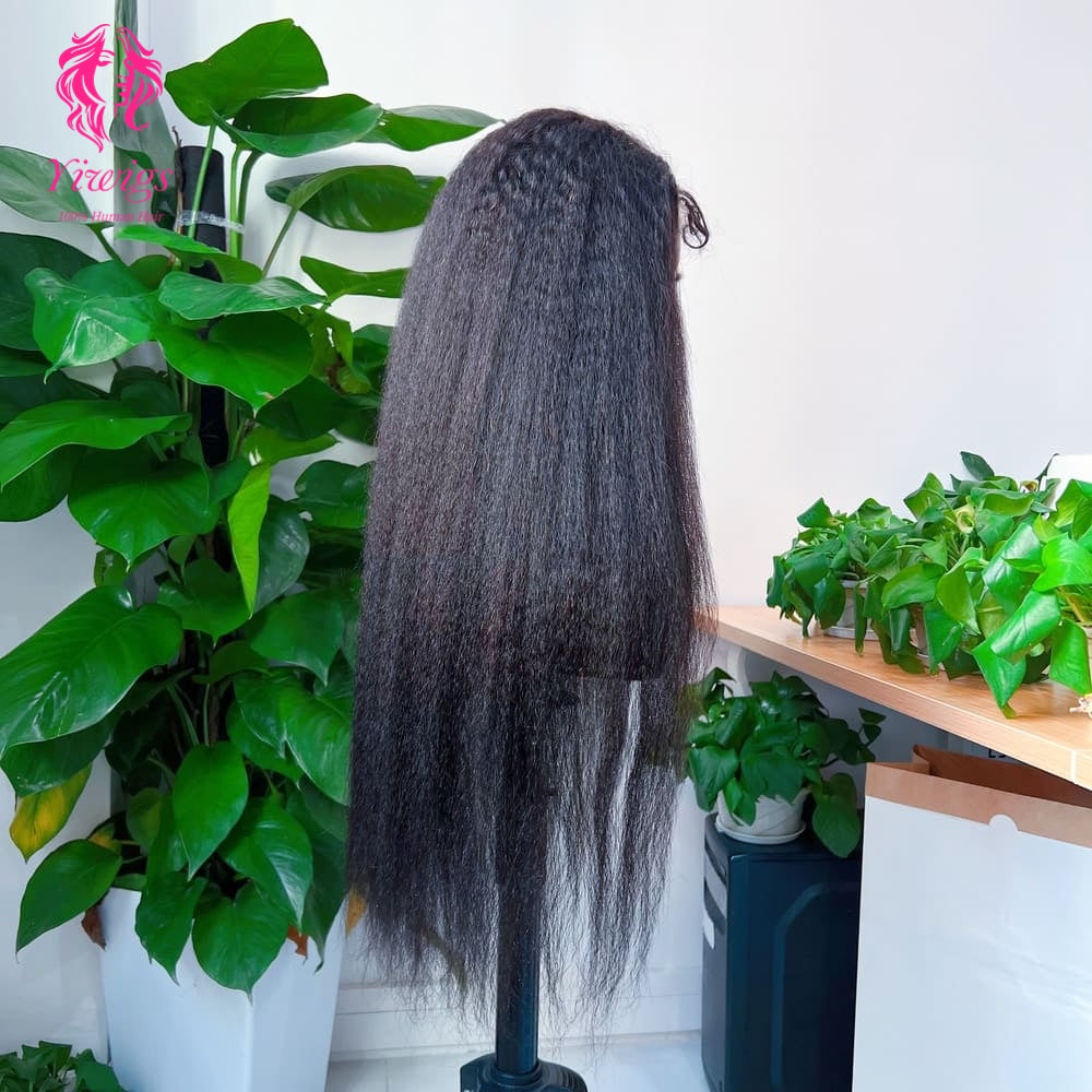 Kinky Straight 5*5 Closure Lace Long Wig HD Lace 100% Human Hair 200% Density Natural Black