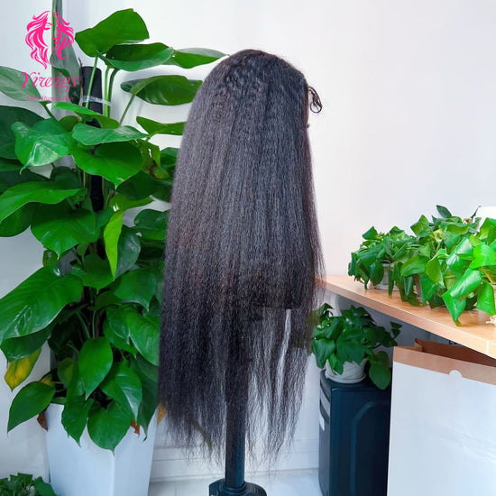 Kinky Straight 5*5 Closure Lace Long Wig HD Lace 100% Human Hair 200% Density Natural Black
