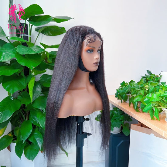 Kinky Straight 5*5 Closure Lace Long Wig HD Lace 100% Human Hair 200% Density Natural Black