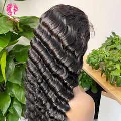 Deep Wave 5*5 Closure Lace Long Wig HD Lace 100% Human Hair 200% Density Natural Black