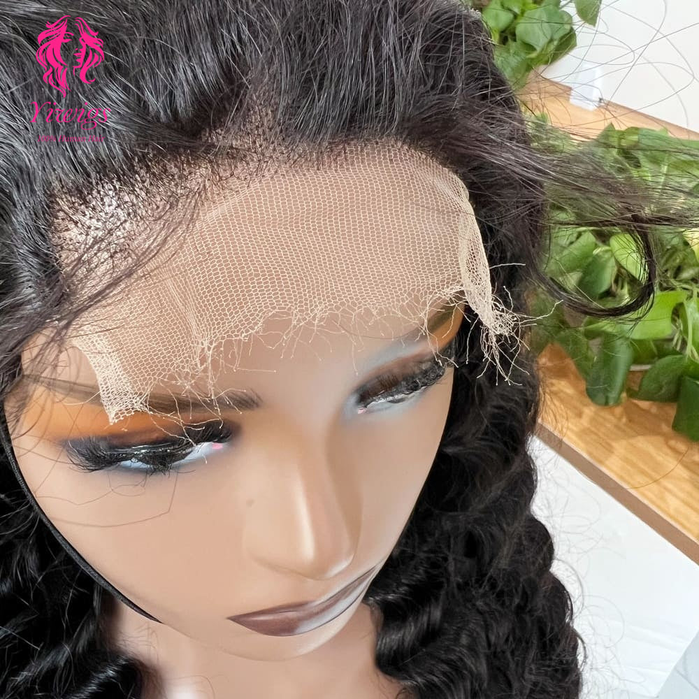 Deep Wave 5*5 Closure Lace Long Wig HD Lace 100% Human Hair 200% Density Natural Black