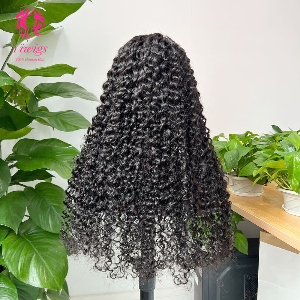 Deep Curly 5*5 Closure Lace Long Wig HD Lace 100% Human Hair 200% Density Natural Black