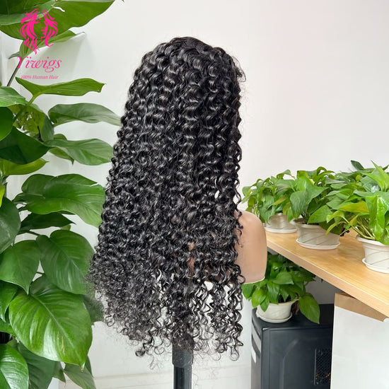 Deep Curly 5*5 Closure Lace Long Wig HD Lace 100% Human Hair 200% Density Natural Black