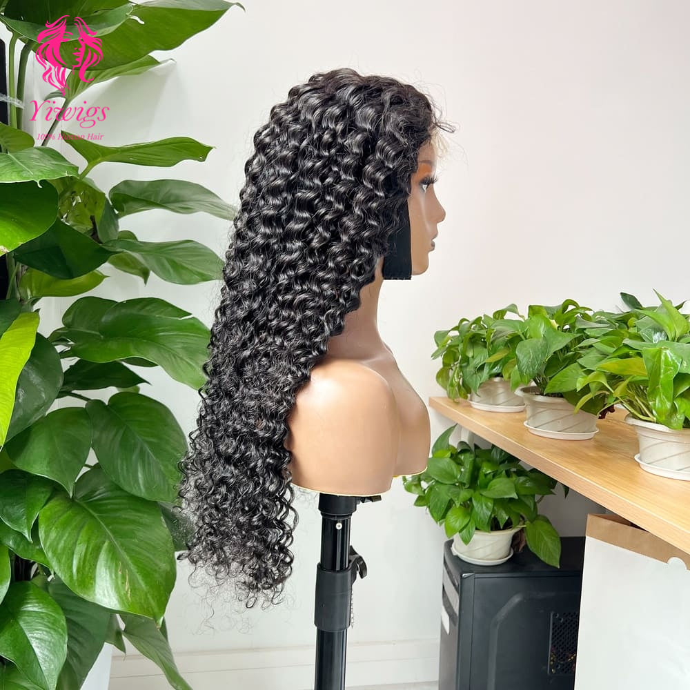 Deep Curly 5*5 Closure Lace Long Wig HD Lace 100% Human Hair 200% Density Natural Black