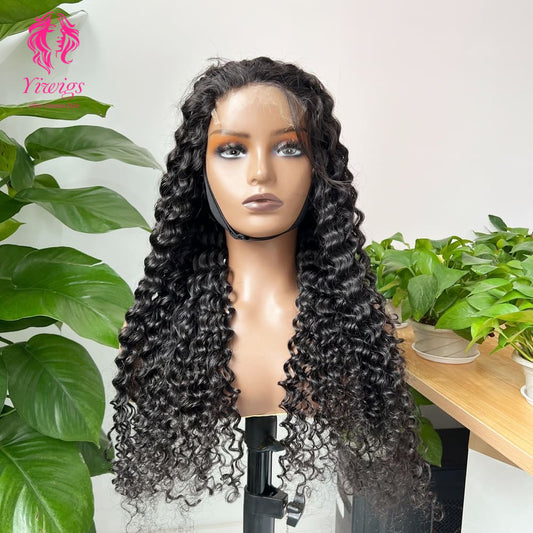 Deep Curly 5*5 Closure Lace Long Wig HD Lace 100% Human Hair 200% Density Natural Black