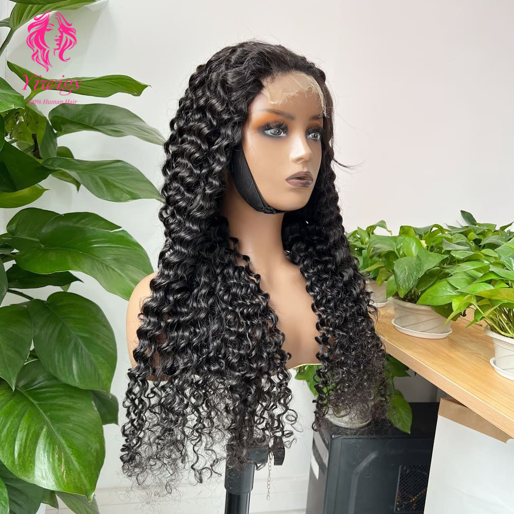 Deep Curly 5*5 Closure Lace Long Wig HD Lace 100% Human Hair 200% Density Natural Black