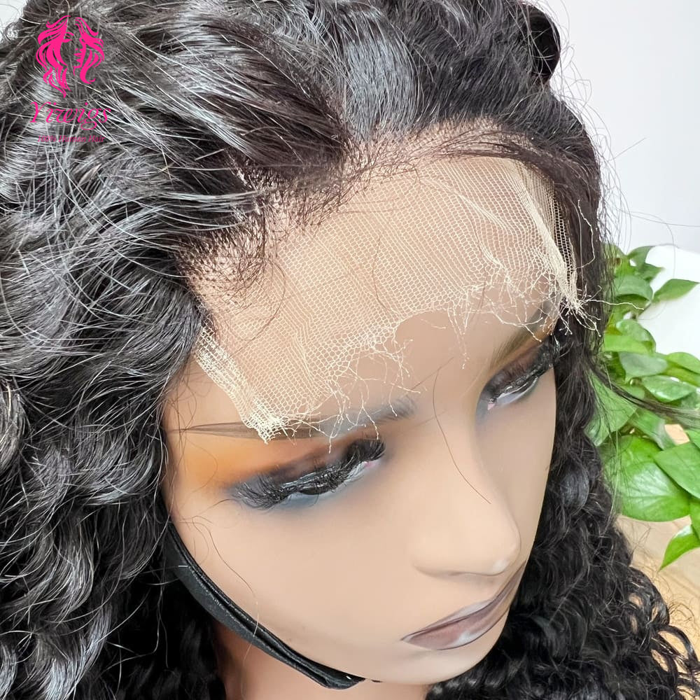 Deep Curly 5*5 Closure Lace Long Wig HD Lace 100% Human Hair 200% Density Natural Black
