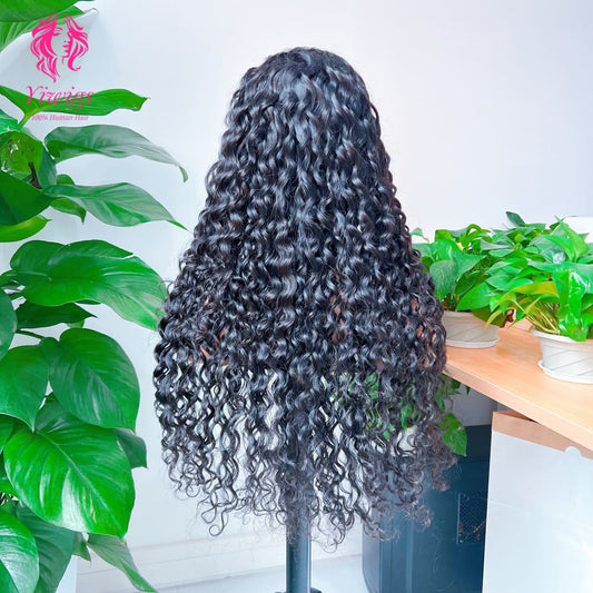 Water Wave 5*5 Closure Lace Long Wig HD Lace 100% Human Hair 200% Density Natural Black
