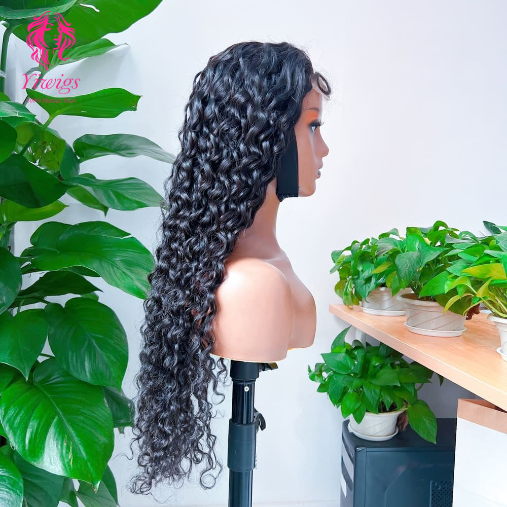 Water Wave 5*5 Closure Lace Long Wig HD Lace 100% Human Hair 200% Density Natural Black