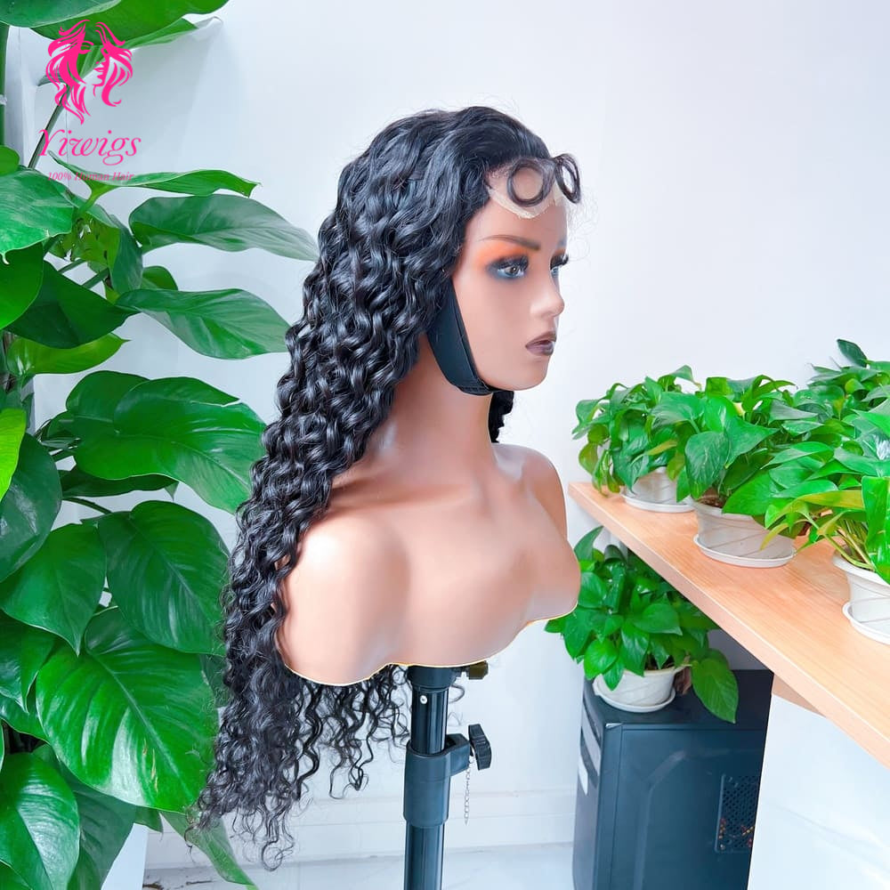 Water Wave 5*5 Closure Lace Long Wig HD Lace 100% Human Hair 200% Density Natural Black