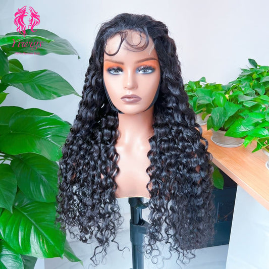 Water Wave 5*5 Closure Lace Long Wig HD Lace 100% Human Hair 200% Density Natural Black