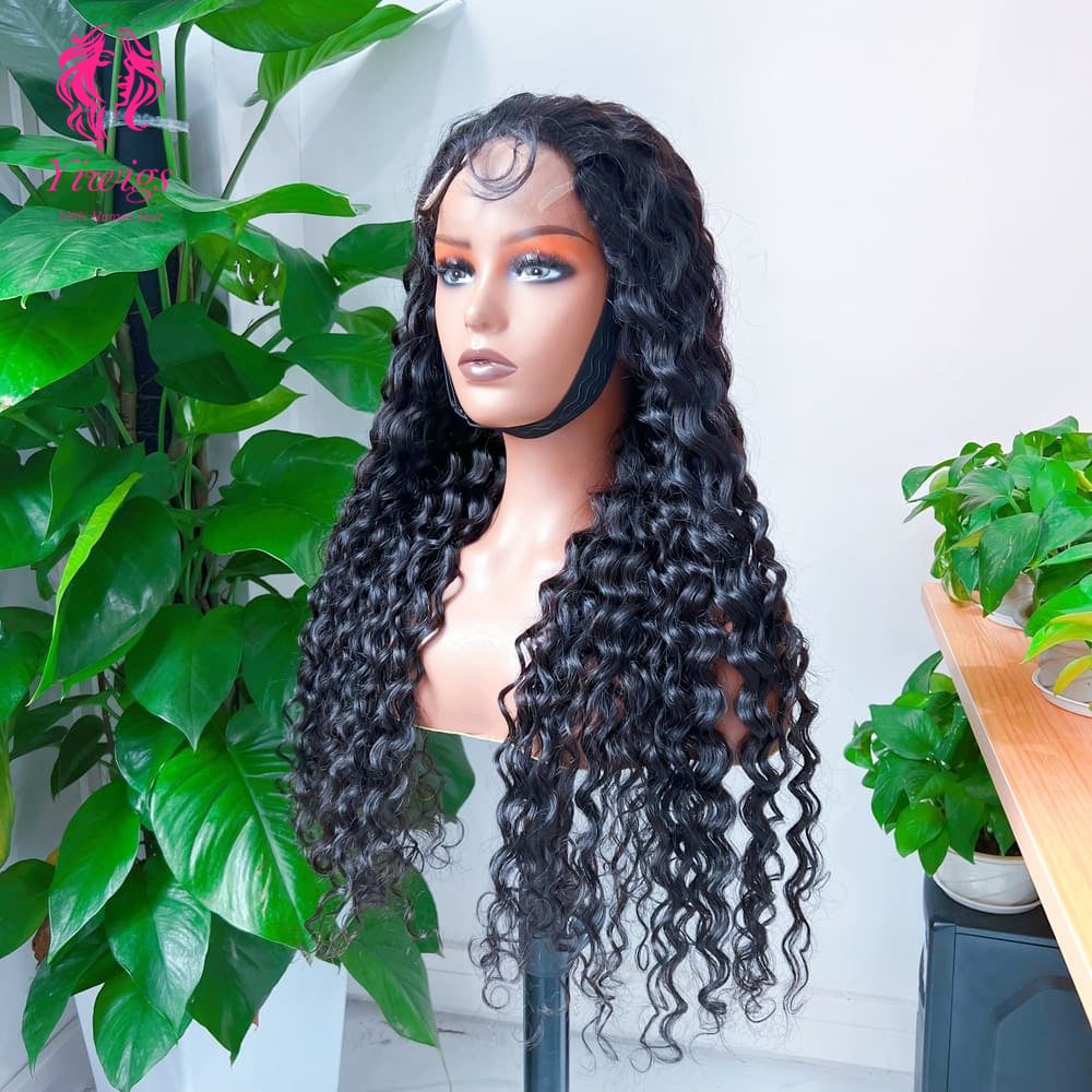 Water Wave 5*5 Closure Lace Long Wig HD Lace 100% Human Hair 200% Density Natural Black