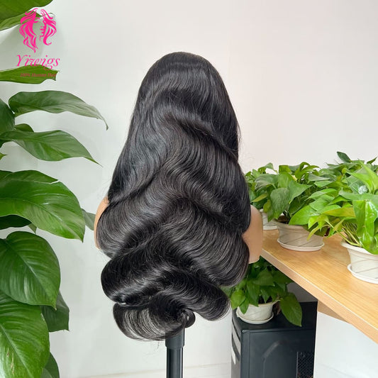 Body Wave 5*5 Closure Lace Long Wig HD Lace 100% Human Hair 200% Density Natural Black