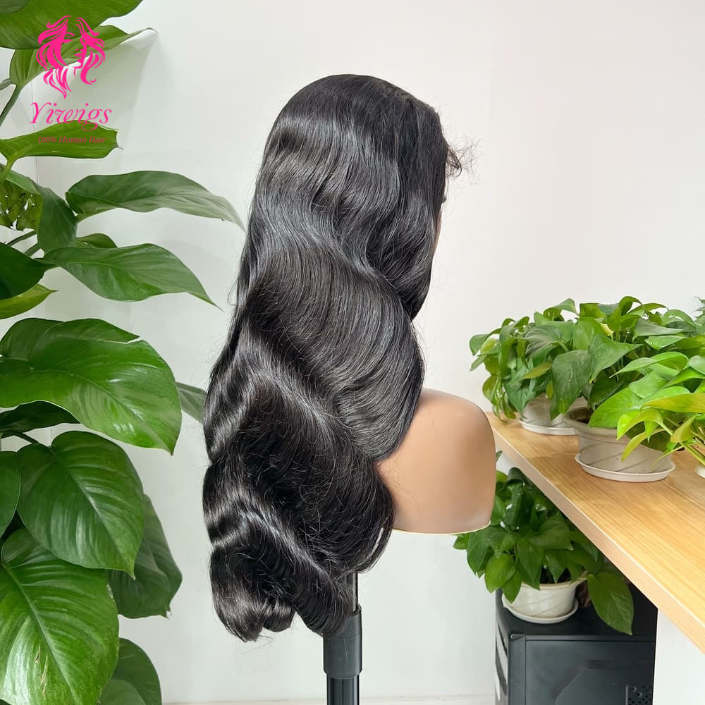 Body Wave 5*5 Closure Lace Long Wig HD Lace 100% Human Hair 200% Density Natural Black