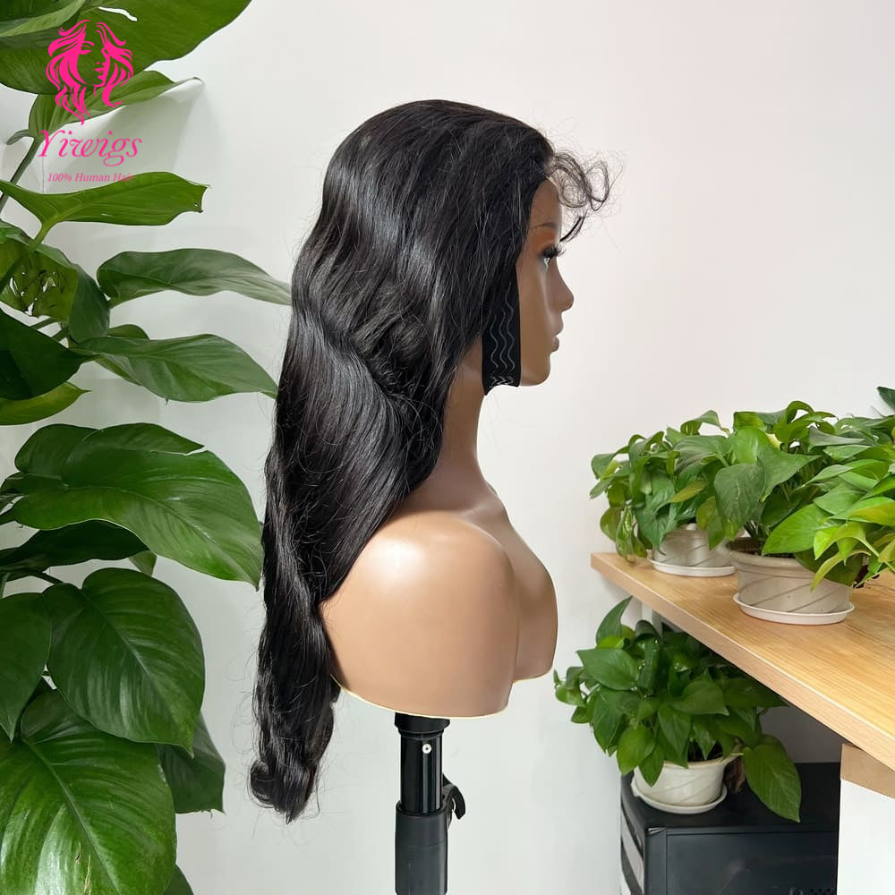 Body Wave 5*5 Closure Lace Long Wig HD Lace 100% Human Hair 200% Density Natural Black