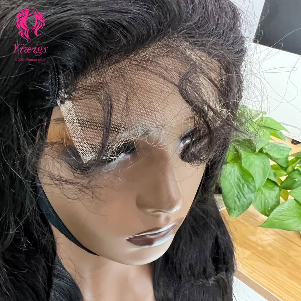 Body Wave 5*5 Closure Lace Long Wig HD Lace 100% Human Hair 200% Density Natural Black