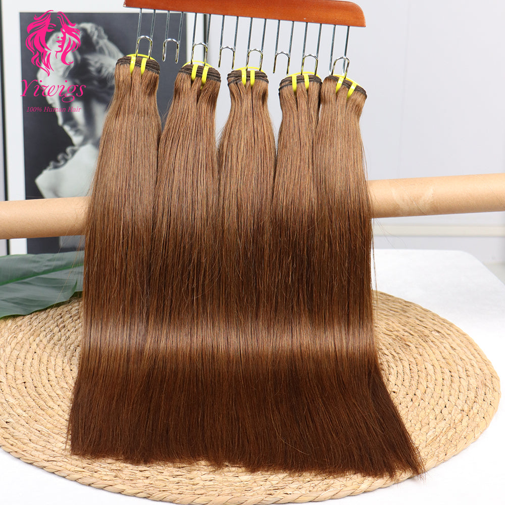 Yiwigs #4 Color Straight Hair Bundles 12A Grade 100% Virgin Cuticle Aligned Human Hair Natural Weaving