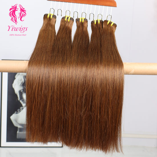 Yiwigs #4 Color Straight Hair Bundles 12A Grade 100% Virgin Cuticle Aligned Human Hair Natural Weaving