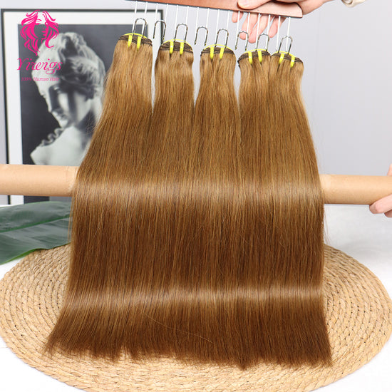 Yiwigs #8 Color Straight Hair Bundles 12A Grade 100% Virgin Cuticle Aligned Human Hair Natural Weaving