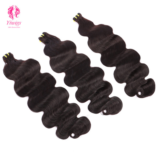 Yiwigs Double Drawn Body Wave Hair Bundles 12A Grade 100% Virgin Cuticle Aligned Human Hair Natural Color