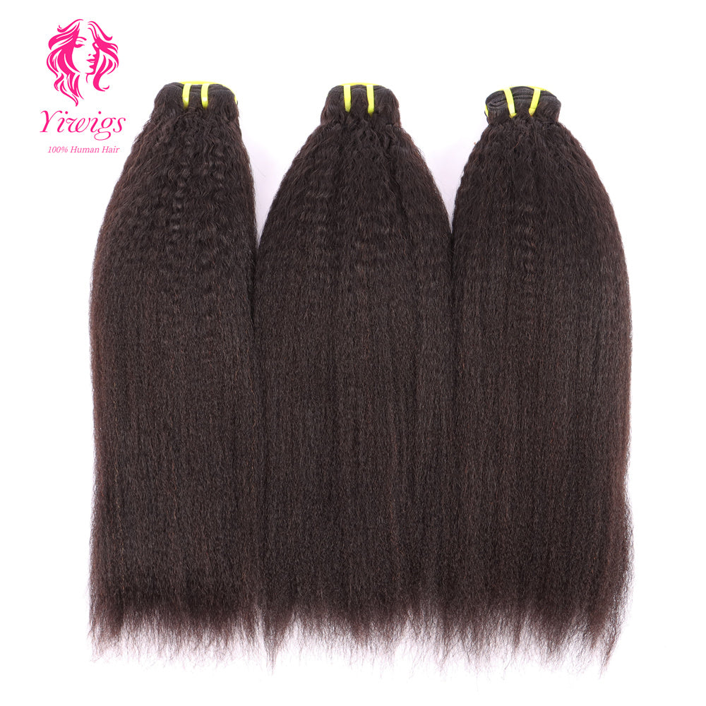 Yiwigs Kinky Straight Hair Bundles 12A Grade 100% Virgin Cuticle Aligned Human Hair Weaving Natural Color