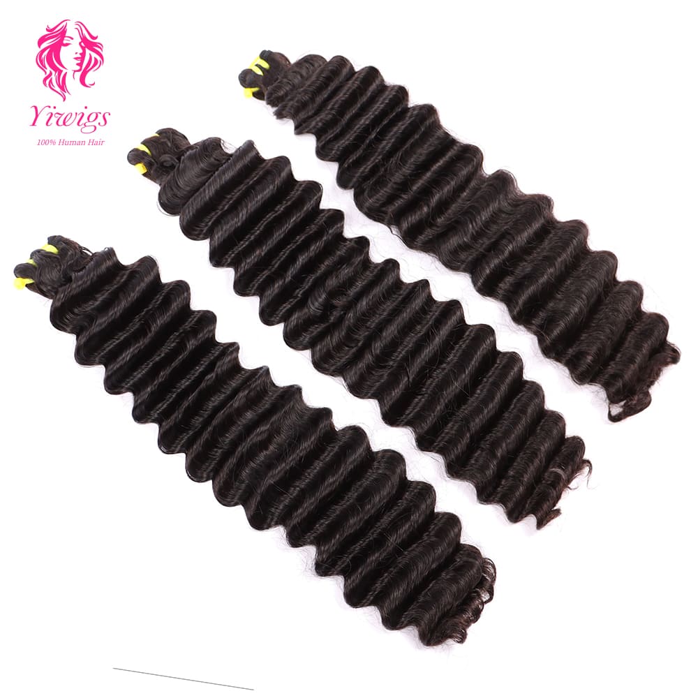 Yiwigs Double Drawn Deep Wave Hair Bundles 12A Grade 100% Virgin Cuticle Aligned Human Hair Natural Color