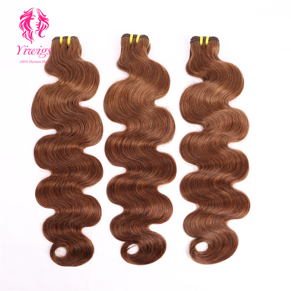 Yiwigs #4 Color Body Wave Hair Bundles 12A Grade 100% Virgin Cuticle Aligned Human Hair Natural Weaving