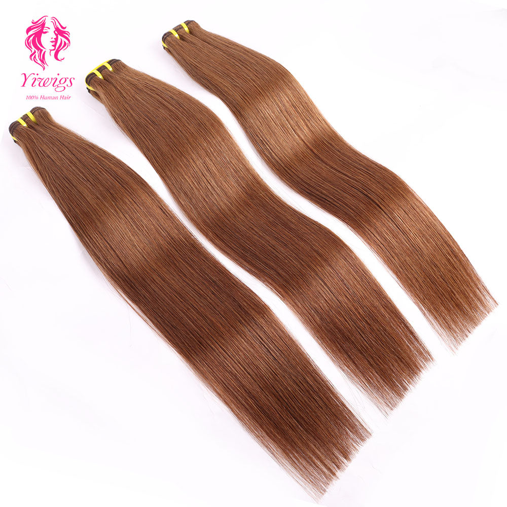 Yiwigs #4 Color Straight Hair Bundles 12A Grade 100% Virgin Cuticle Aligned Human Hair Natural Weaving
