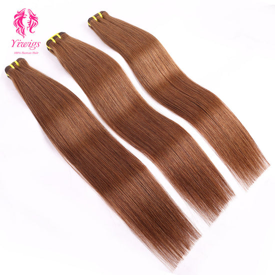 Yiwigs #4 Color Straight Hair Bundles 12A Grade 100% Virgin Cuticle Aligned Human Hair Natural Weaving