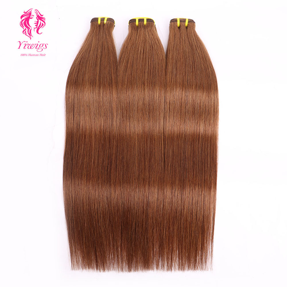 Yiwigs #4 Color Straight Hair Bundles 12A Grade 100% Virgin Cuticle Aligned Human Hair Natural Weaving