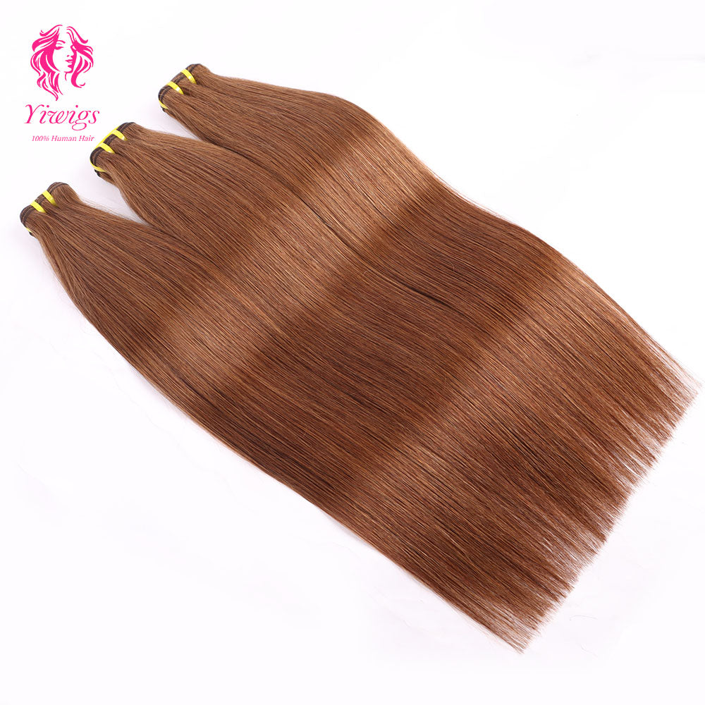 Yiwigs #4 Color Straight Hair Bundles 12A Grade 100% Virgin Cuticle Aligned Human Hair Natural Weaving