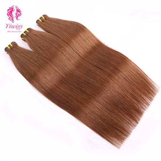 Yiwigs #4 Color Straight Hair Bundles 12A Grade 100% Virgin Cuticle Aligned Human Hair Natural Weaving