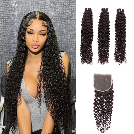 Deep Curly 3 Bundles With 5*5 HD HD Lace  Closure Unprocessed Human Hair YiWigs