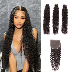 Deep Curly 3 Bundles With 5*5 HD HD Lace  Closure Unprocessed Human Hair YiWigs