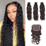 Water Wave 3 Bundles With 5*5 HD HD Lace Frontal Closure Unprocessed Human Hair YiWigs