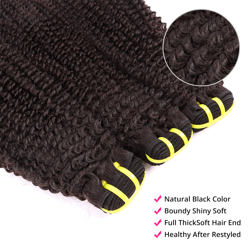 3 Bundles Human Virgin Hair Kinky Curly Weave With 13*4 HD Lace Frontal YiWigs