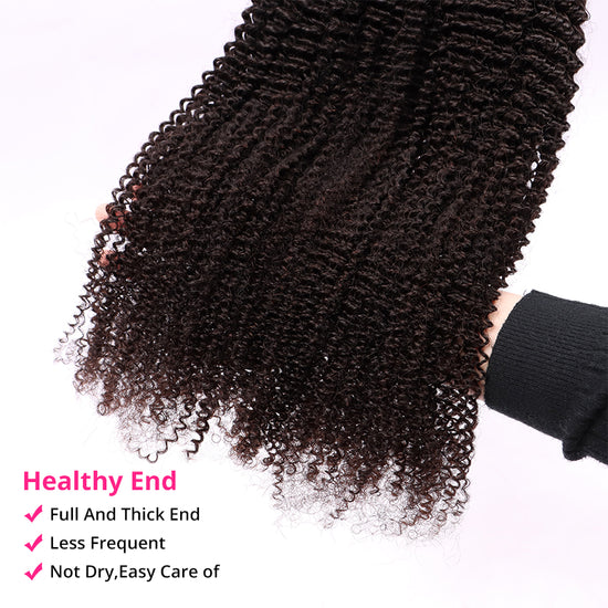 3 Bundles Human Virgin Hair Kinky Curly Weave With 4*4 HD Lace Frontal YiWigs